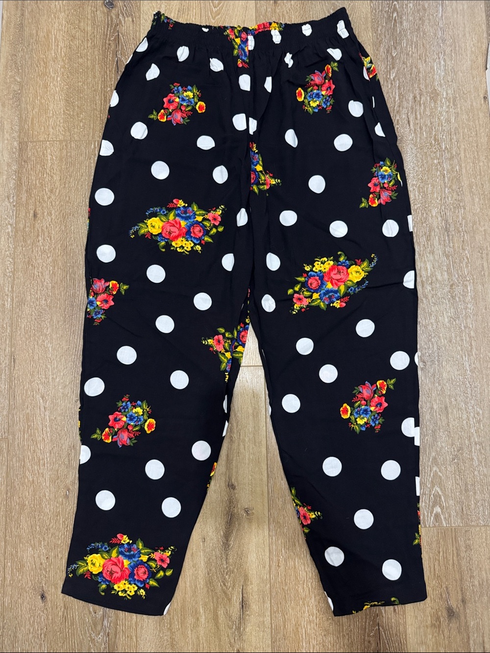 NWT Vintage Black Polka Dot Floral Pants